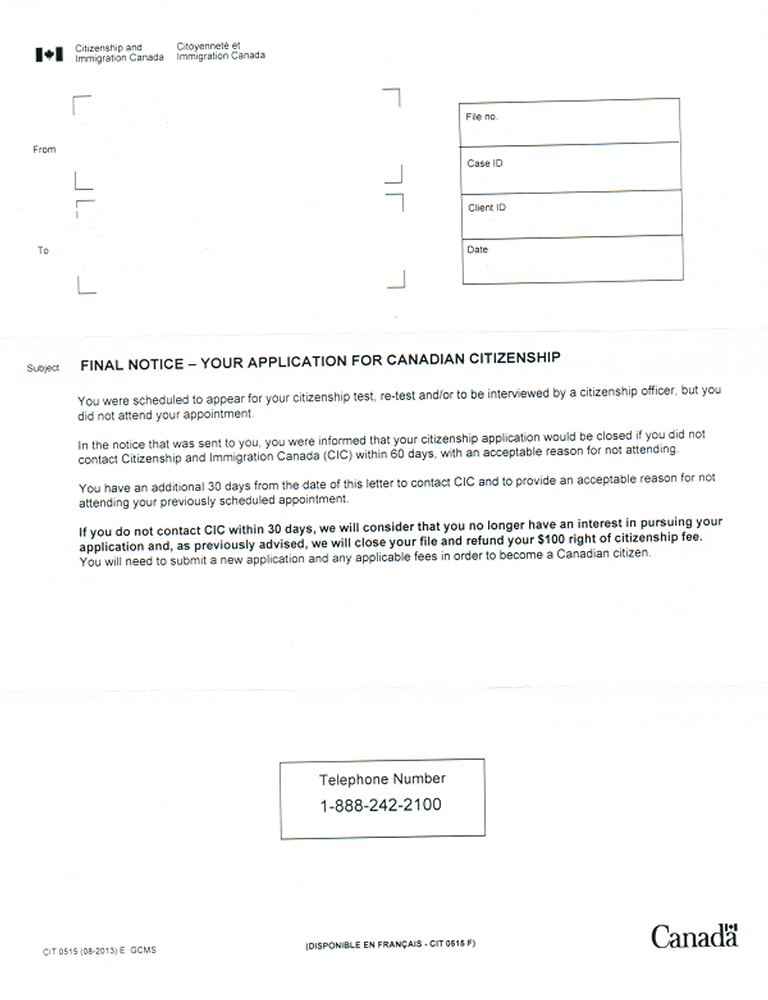 Citizenship Test Final Notice