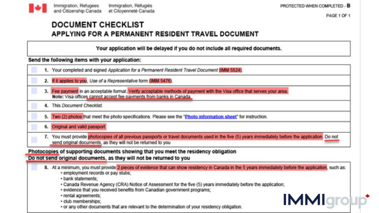 travel document application checklist