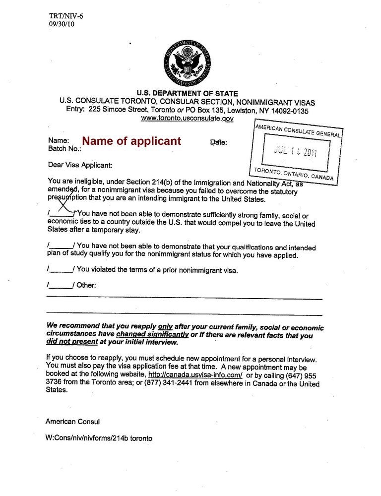 us visa denial letter