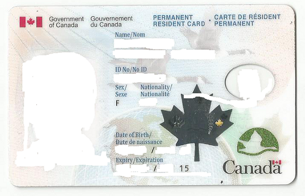 Front of the Permanent Resident Card