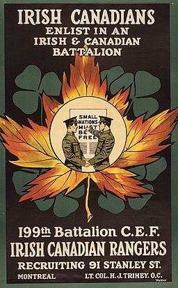 Irish Canadians via https://commons.wikimedia.org/wiki/File:Irish_Canadians_enlist_in_an_Irish_and_Canadian_Battalion.jpg?uselang=en-gb