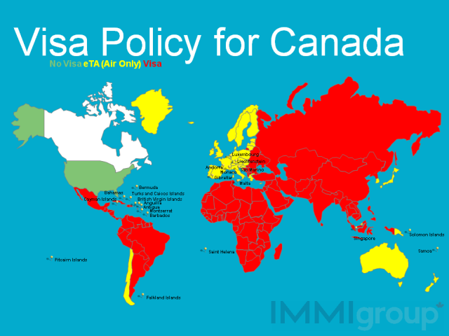 Map of the World showing Canada's Visa Policy