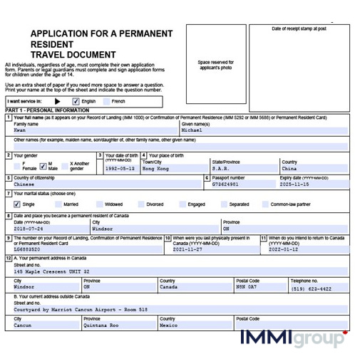 permanent resident travel document (prtd)