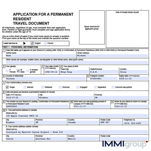 what is pr travel document